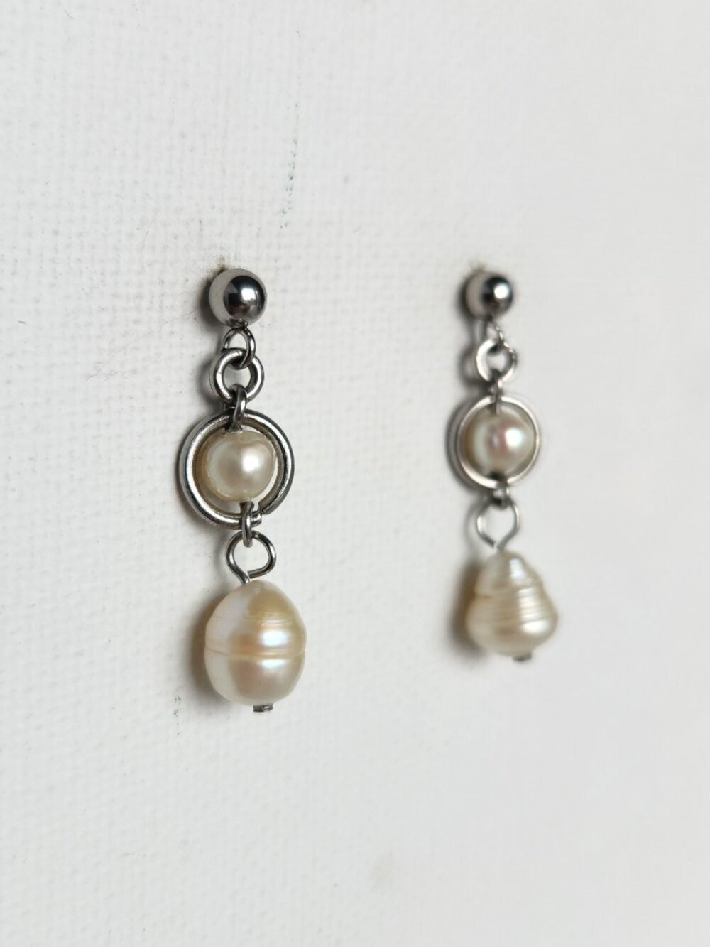 Vintage silver and genuine white pearl drop earrings